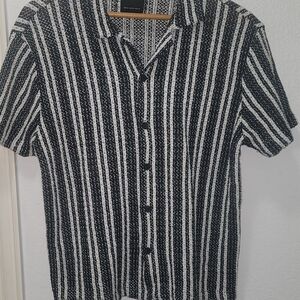 Denim & Flower Black and White Striped Casual Shirt